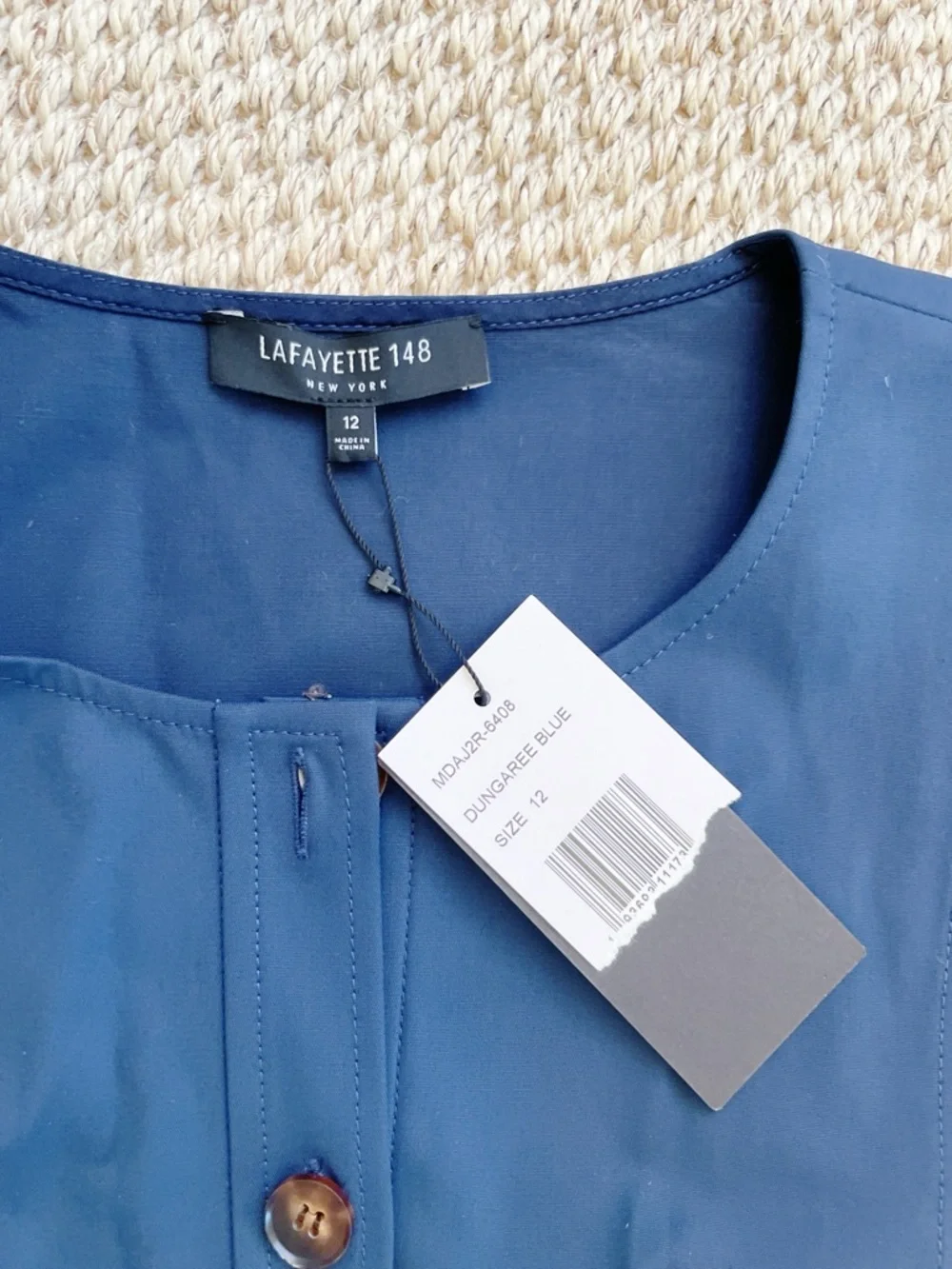Lafayette 148 New York Blue Stretch Button Front Dress NWT Size 12 - Picture 3 of 9